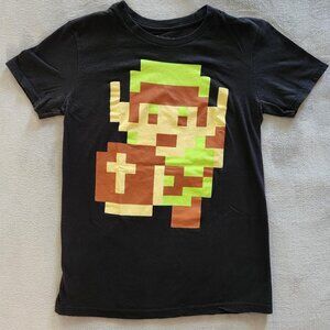 The Legend of Zelda 8 bit Link black cotton t shirt, size extra small